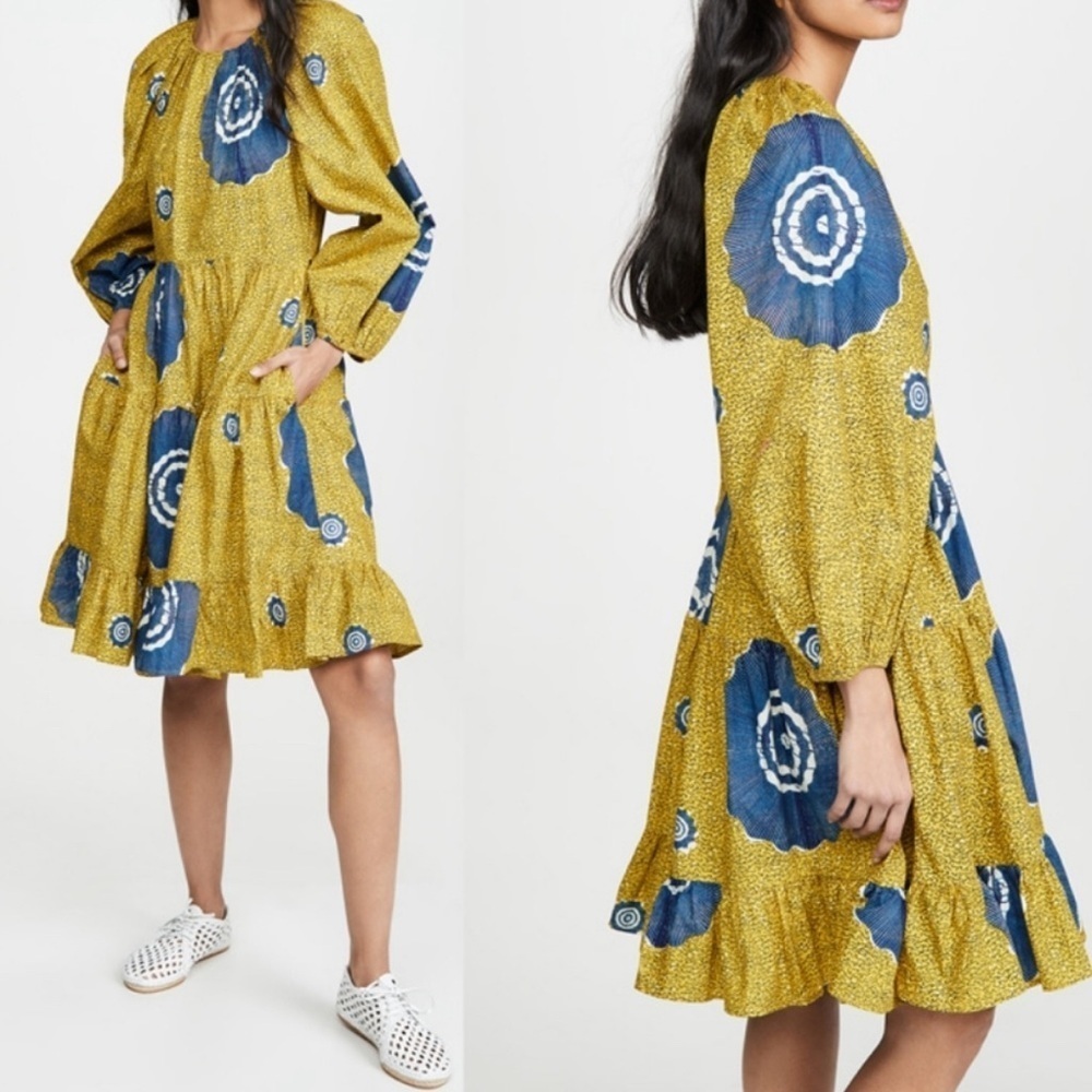 Ulla Johnson Sz 2 Emelyn 100% Cotton Dress Puff Sleeve Bold Print Wedding Event - Picture 2 of 16